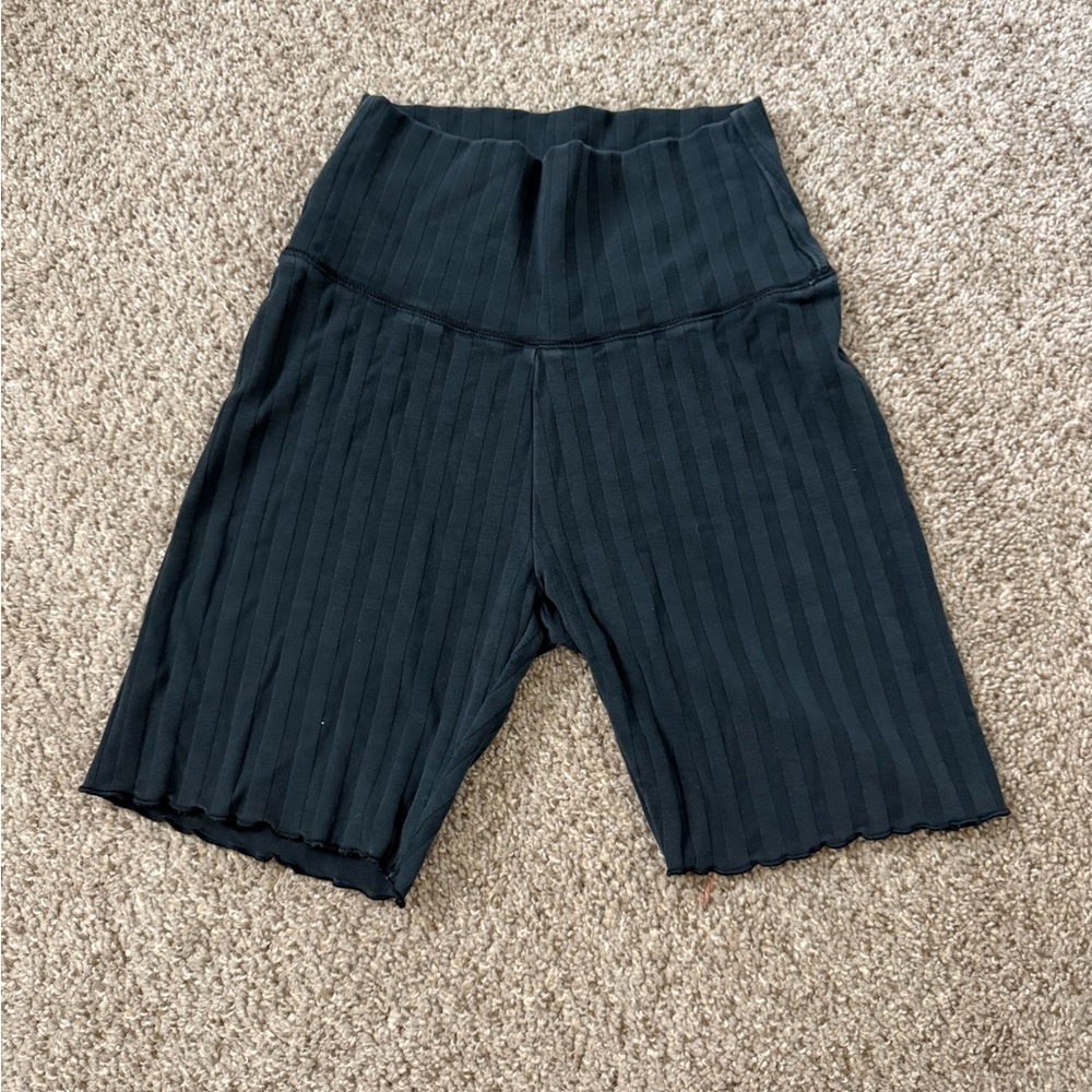 Aerie Black Ribbed Bike Shorts